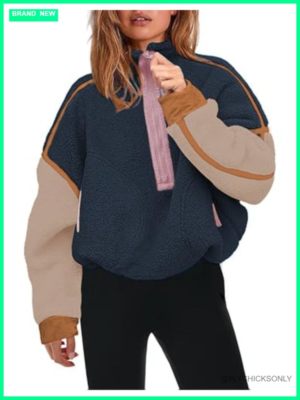 Womens Oversized Half Zip Fleece Pullover Sweatshirt Teddy Sherpa Jacket
